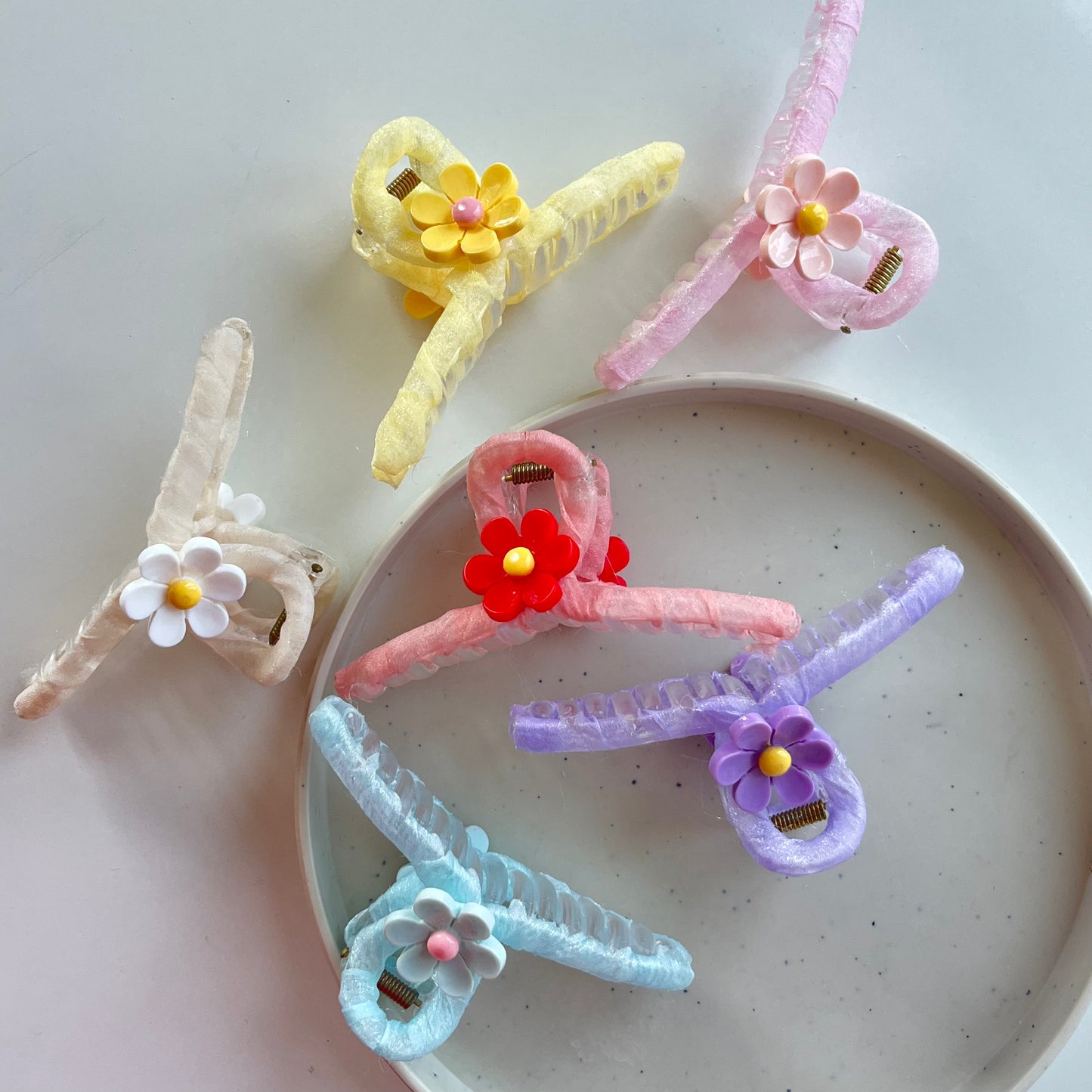 Fabric Wrapped Flower Hair Claw - Soft, Floral Charm