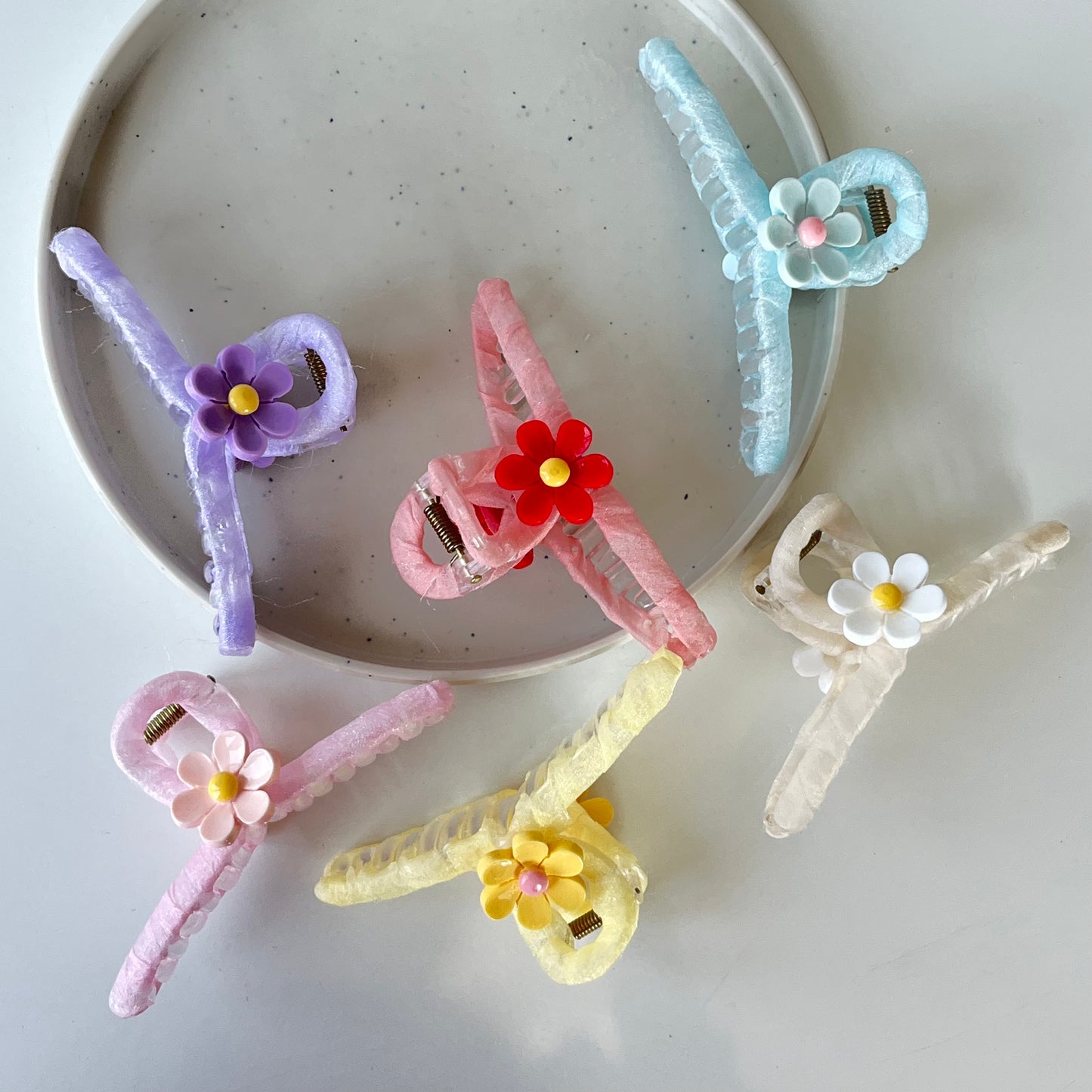 Fabric Wrapped Flower Hair Claw - Soft, Floral Charm
