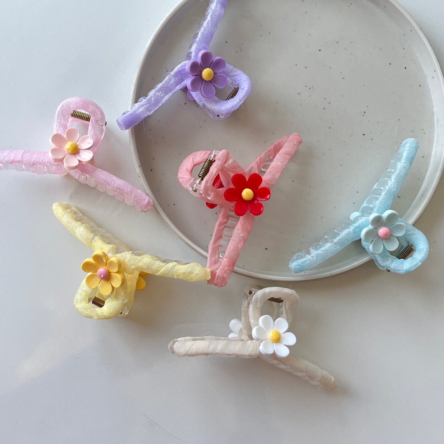 Fabric Wrapped Flower Hair Claw - Soft, Floral Charm
