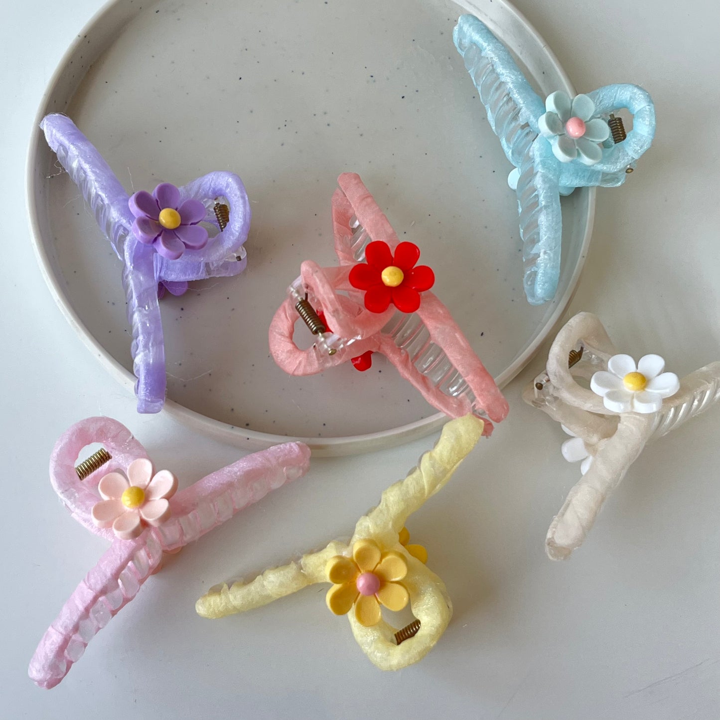 Fabric Wrapped Flower Hair Claw - Soft, Floral Charm