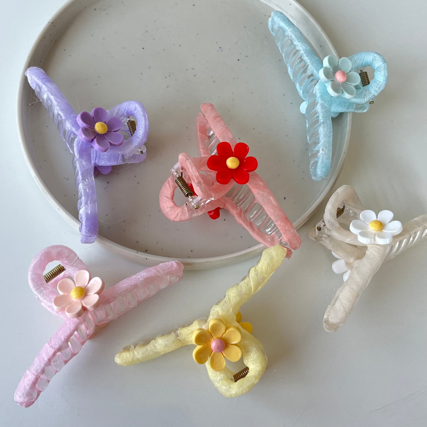 Fabric Wrapped Flower Hair Claw - Soft, Floral Charm