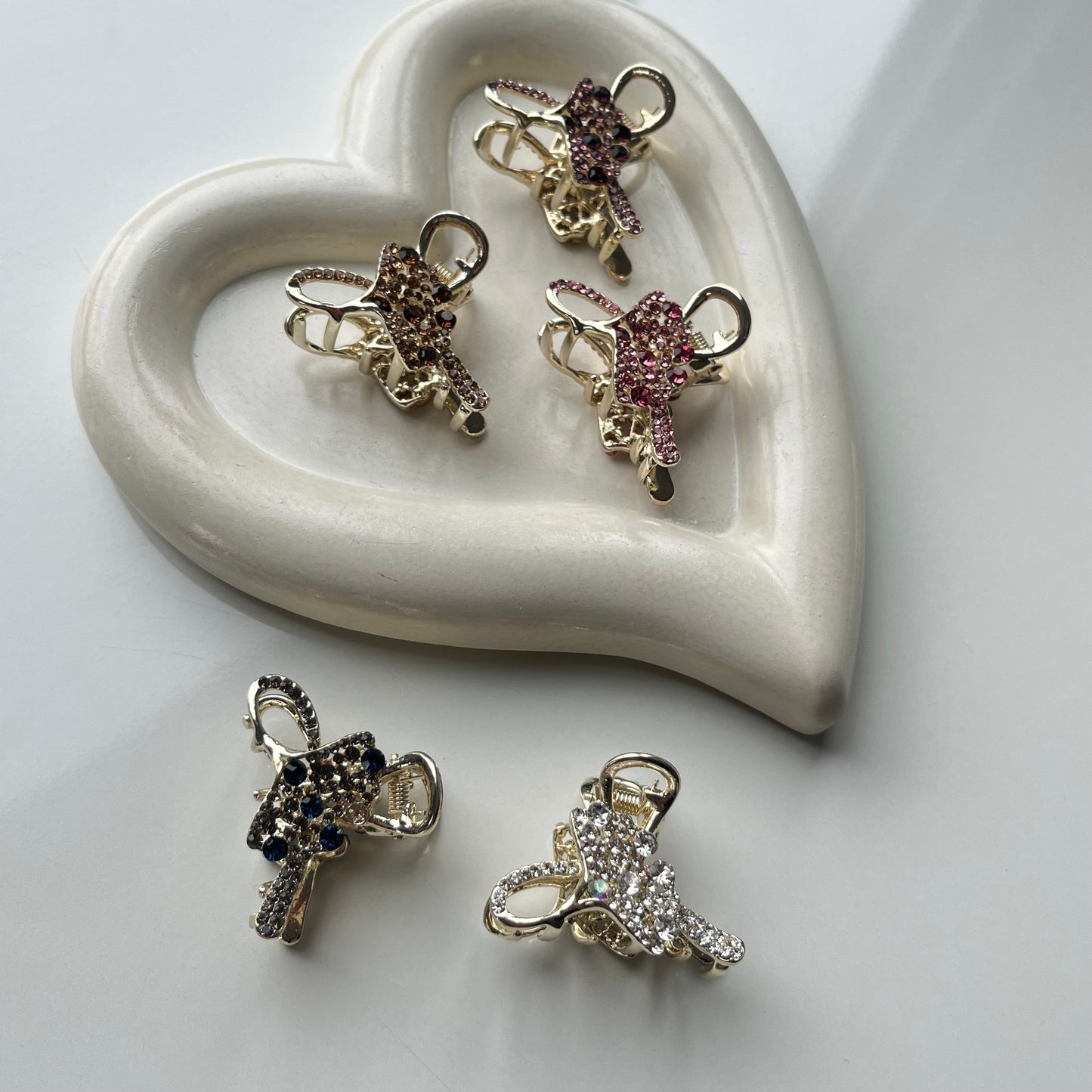 Sparkling Crystal Bow Hair Claw - Elegant and Colorful Stones