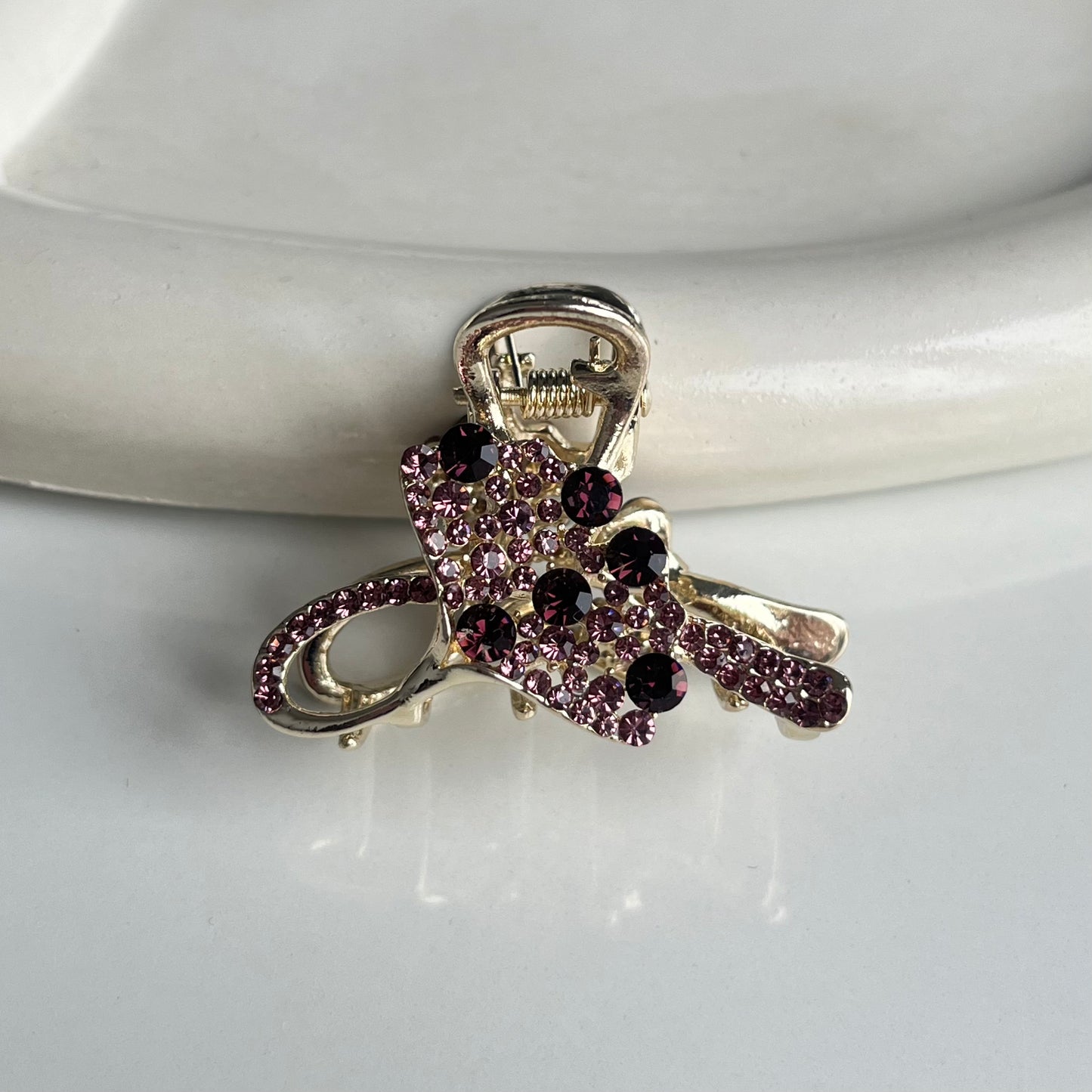 Sparkling Crystal Bow Hair Claw - Elegant and Colorful Stones