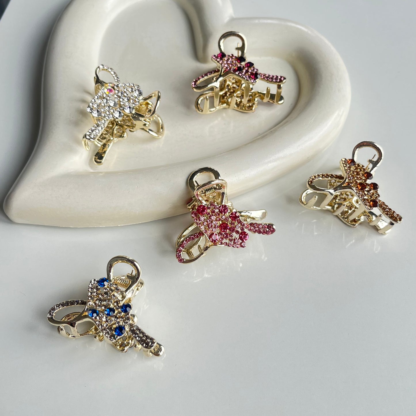 Sparkling Crystal Bow Hair Claw - Elegant and Colorful Stones