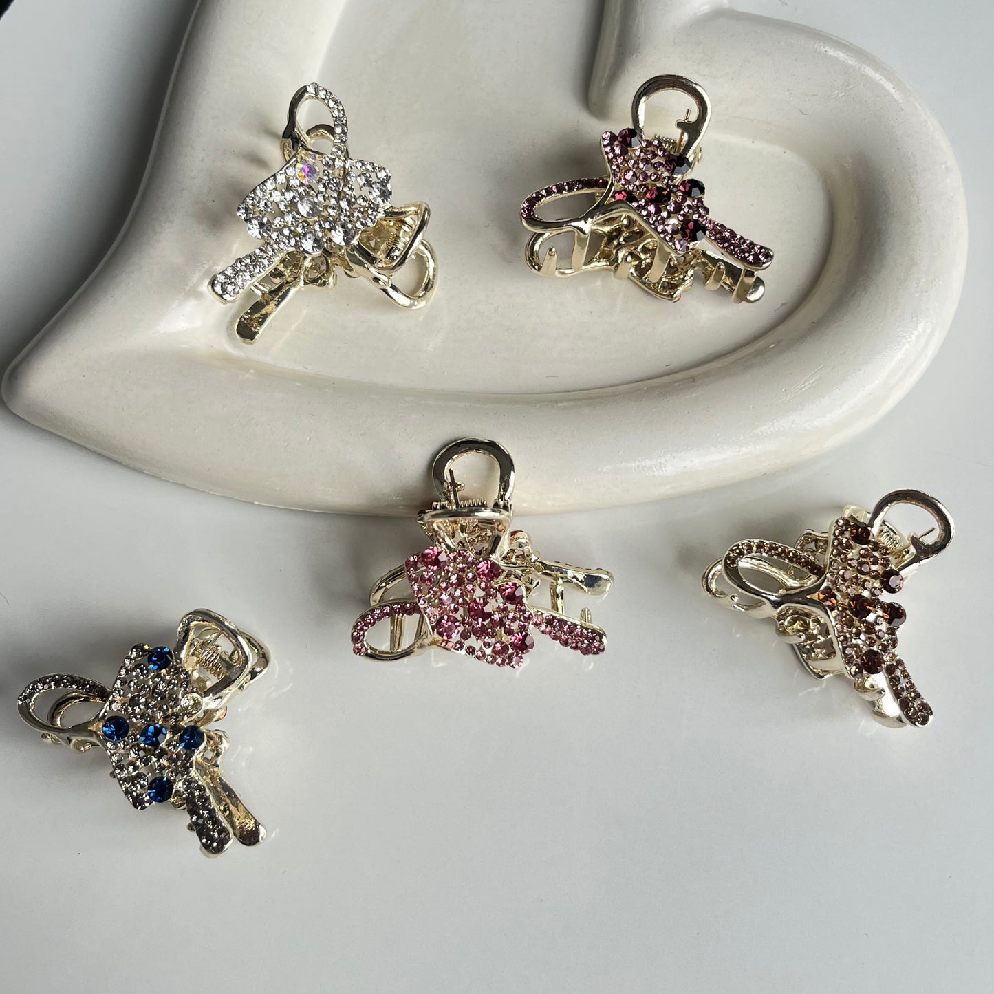 Sparkling Crystal Bow Hair Claw - Elegant and Colorful Stones