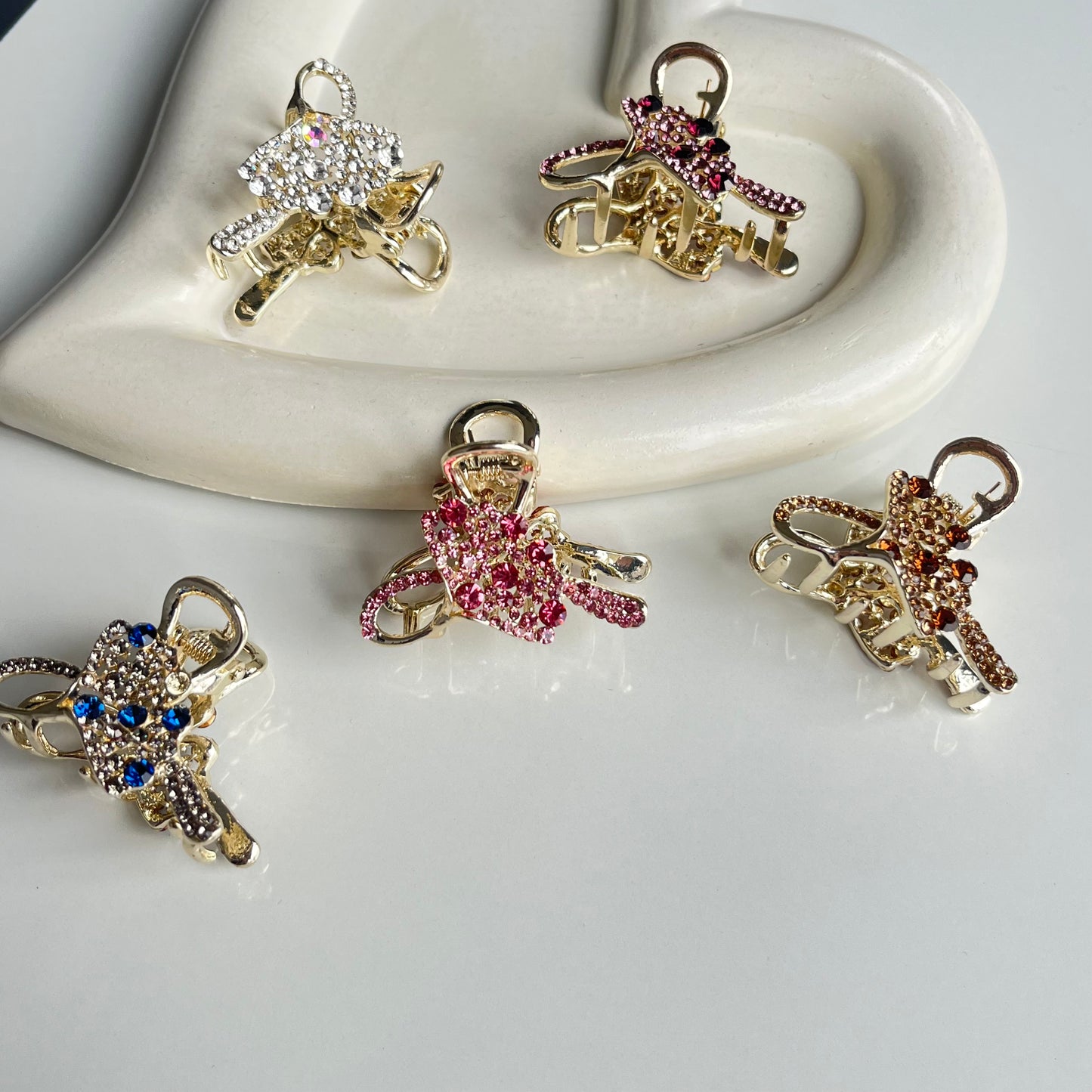 Sparkling Crystal Bow Hair Claw - Elegant and Colorful Stones