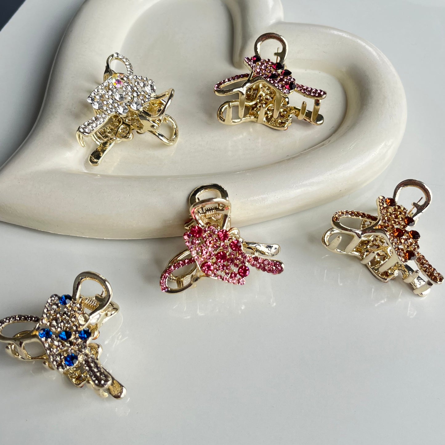 Sparkling Crystal Bow Hair Claw - Elegant and Colorful Stones