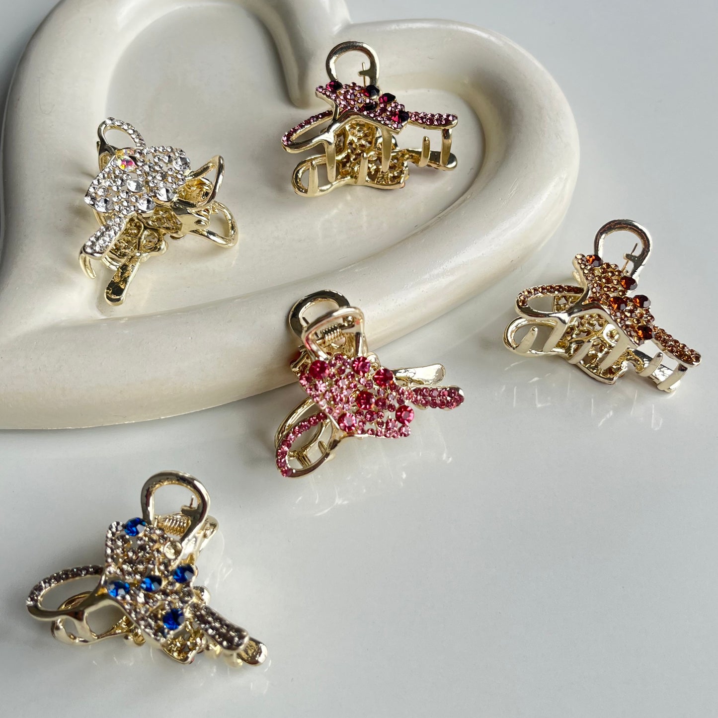 Sparkling Crystal Bow Hair Claw - Elegant and Colorful Stones