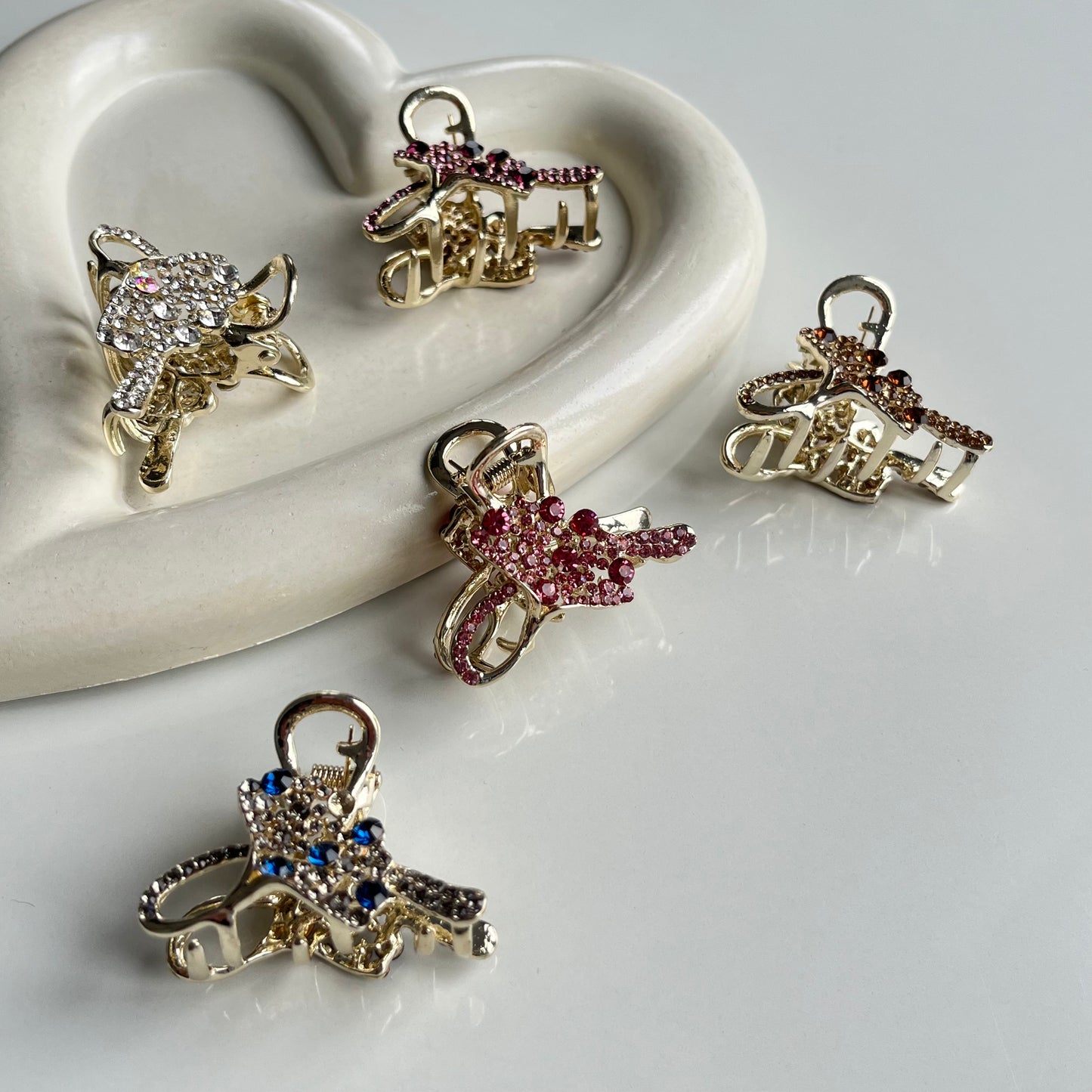 Sparkling Crystal Bow Hair Claw - Elegant and Colorful Stones