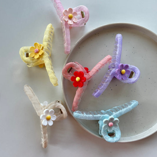 Fabric Wrapped Flower Hair Claw - Soft, Floral Charm