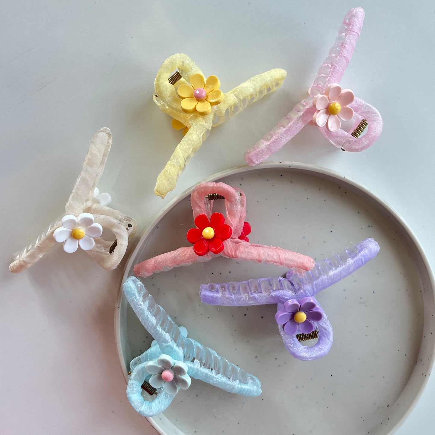 Fabric Wrapped Flower Hair Claw - Soft, Floral Charm