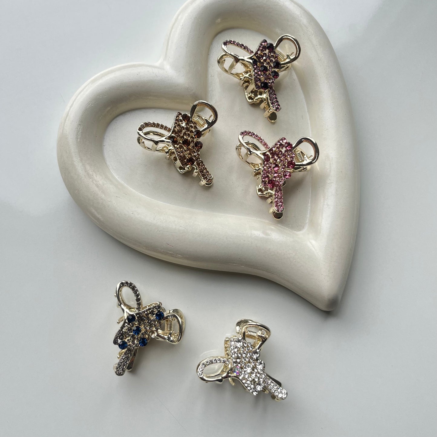 Sparkling Crystal Bow Hair Claw - Elegant and Colorful Stones