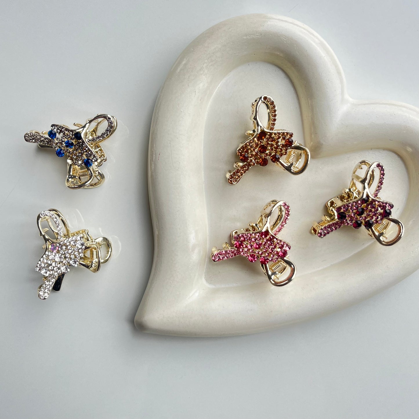 Sparkling Crystal Bow Hair Claw - Elegant and Colorful Stones