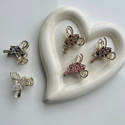 Sparkling Crystal Bow Hair Claw - Elegant and Colorful Stones