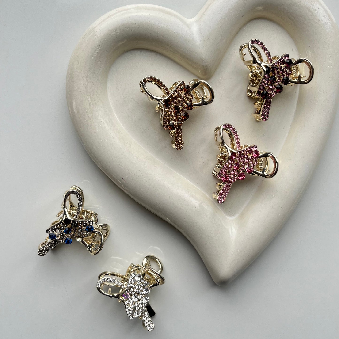 Sparkling Crystal Bow Hair Claw - Elegant and Colorful Stones