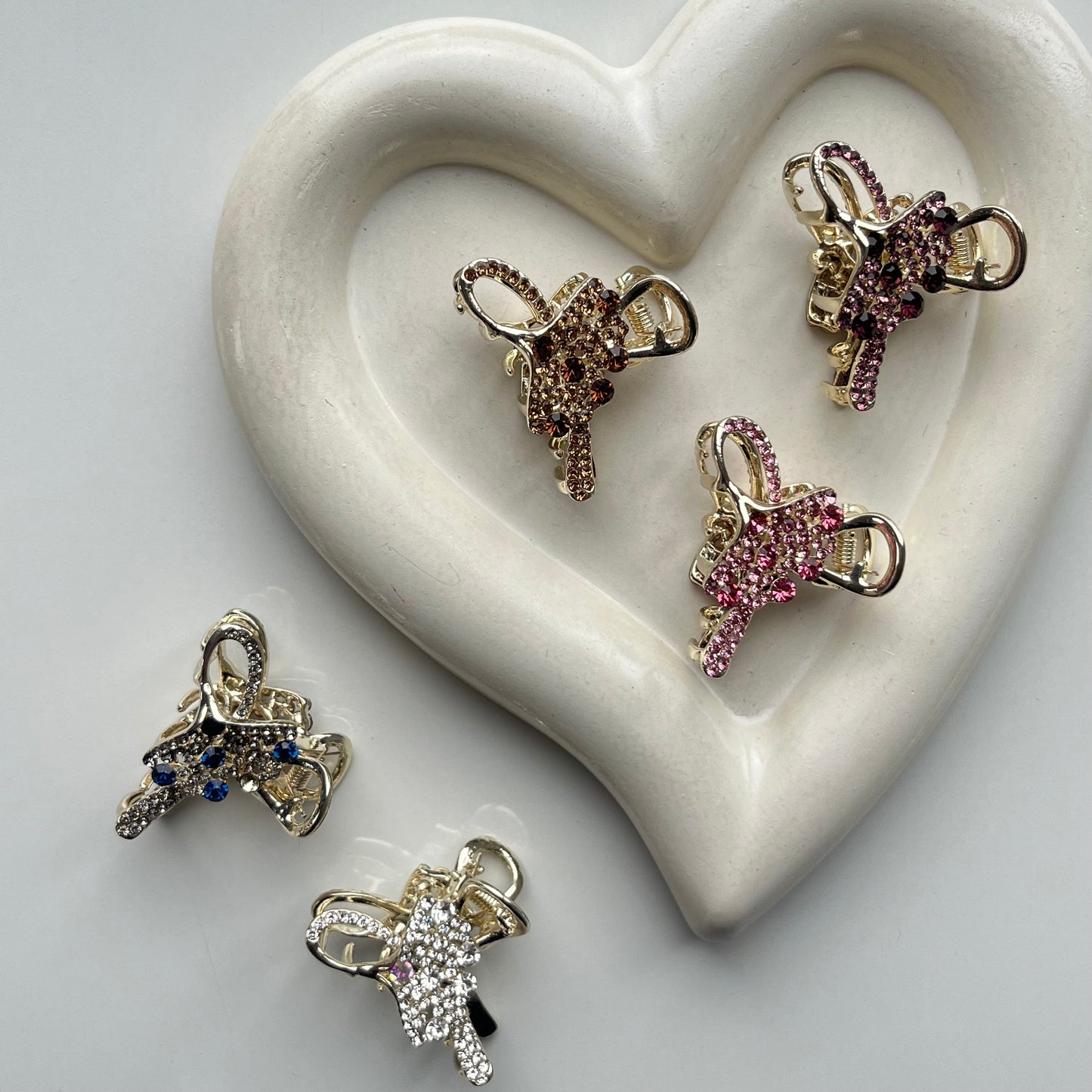 Sparkling Crystal Bow Hair Claw - Elegant and Colorful Stones