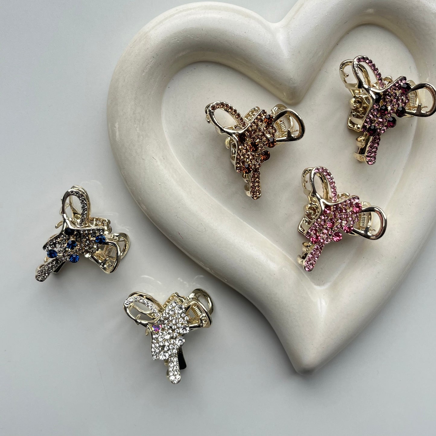 Sparkling Crystal Bow Hair Claw - Elegant and Colorful Stones