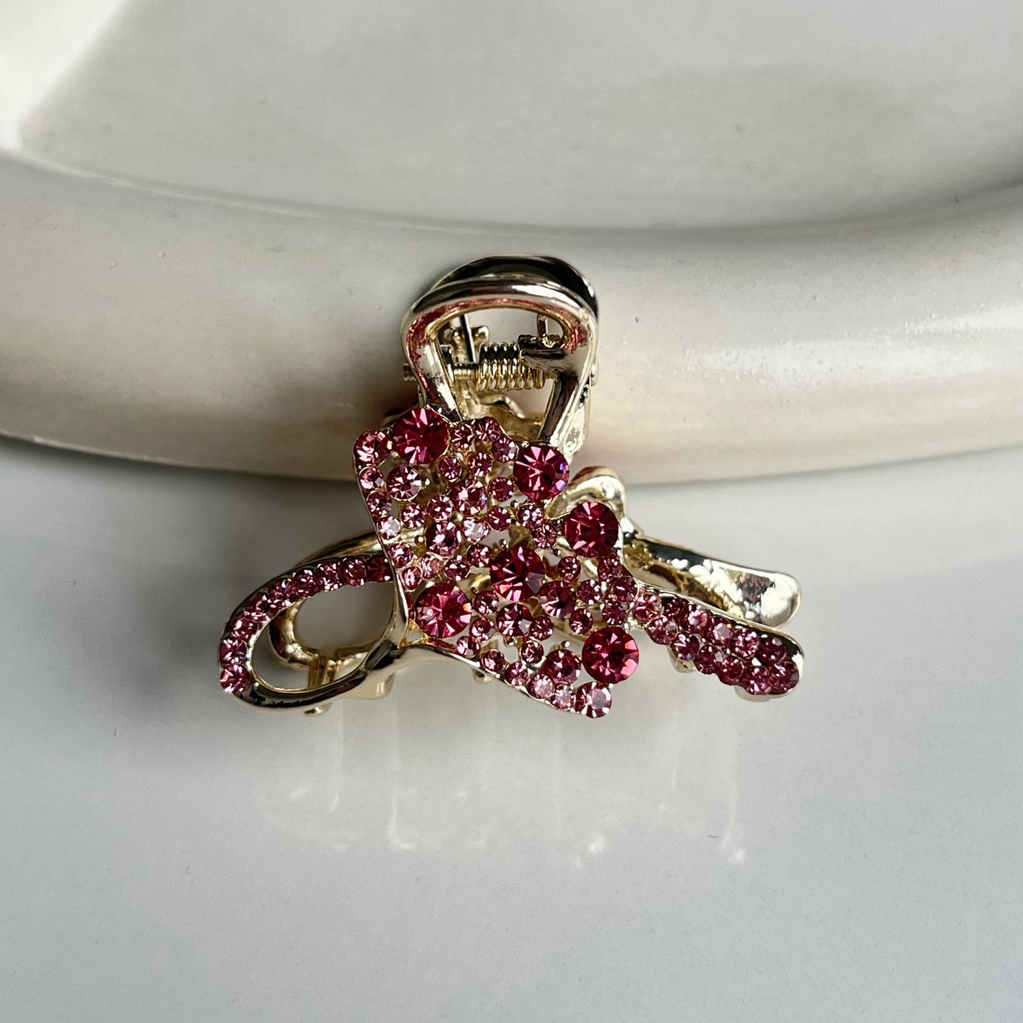 Sparkling Crystal Bow Hair Claw - Elegant and Colorful Stones