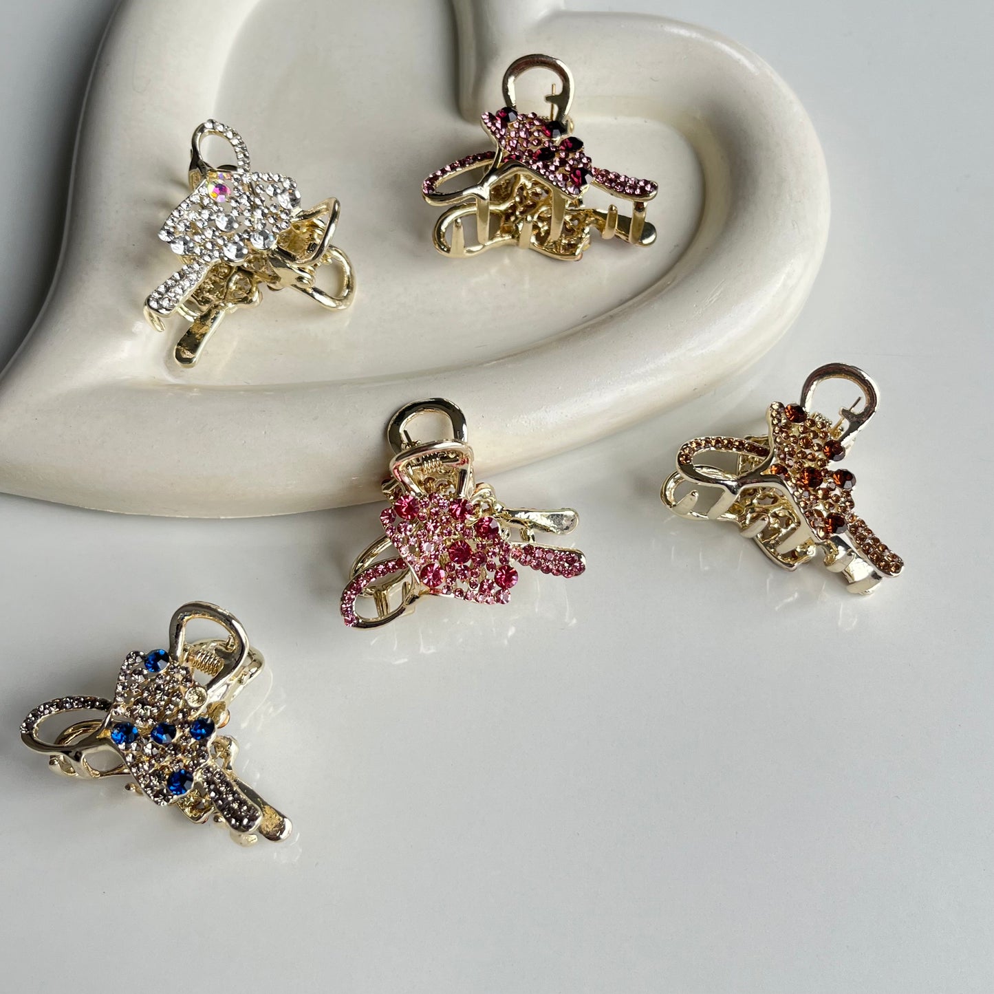 Sparkling Crystal Bow Hair Claw - Elegant and Colorful Stones